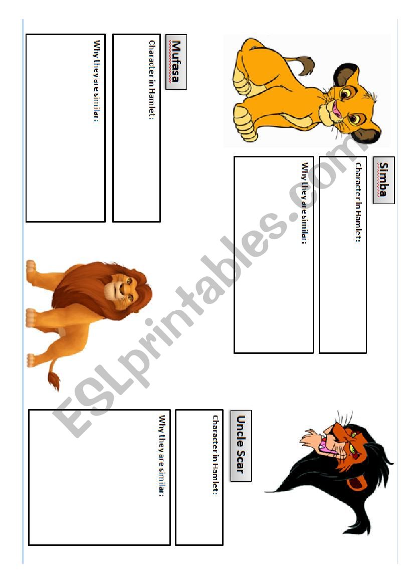 Hamlet vs The lion king worksheet