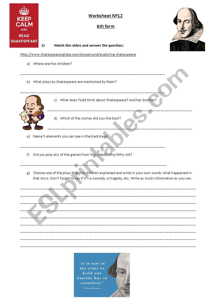 Video activity on Shakespeare worksheet