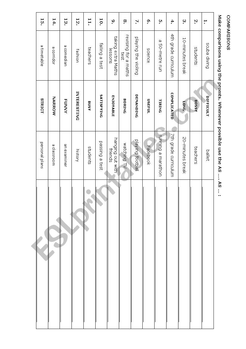 COMPARISONS worksheet