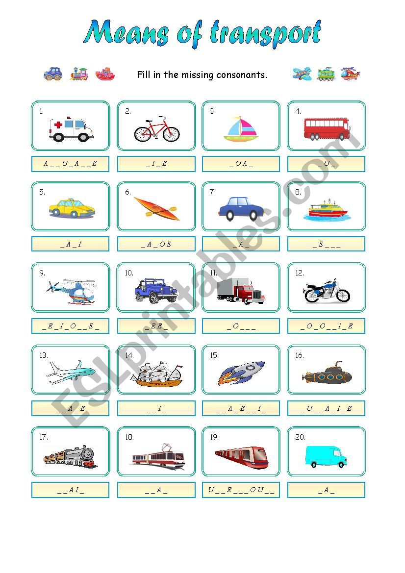 MEANS OF TRANSPORT worksheet