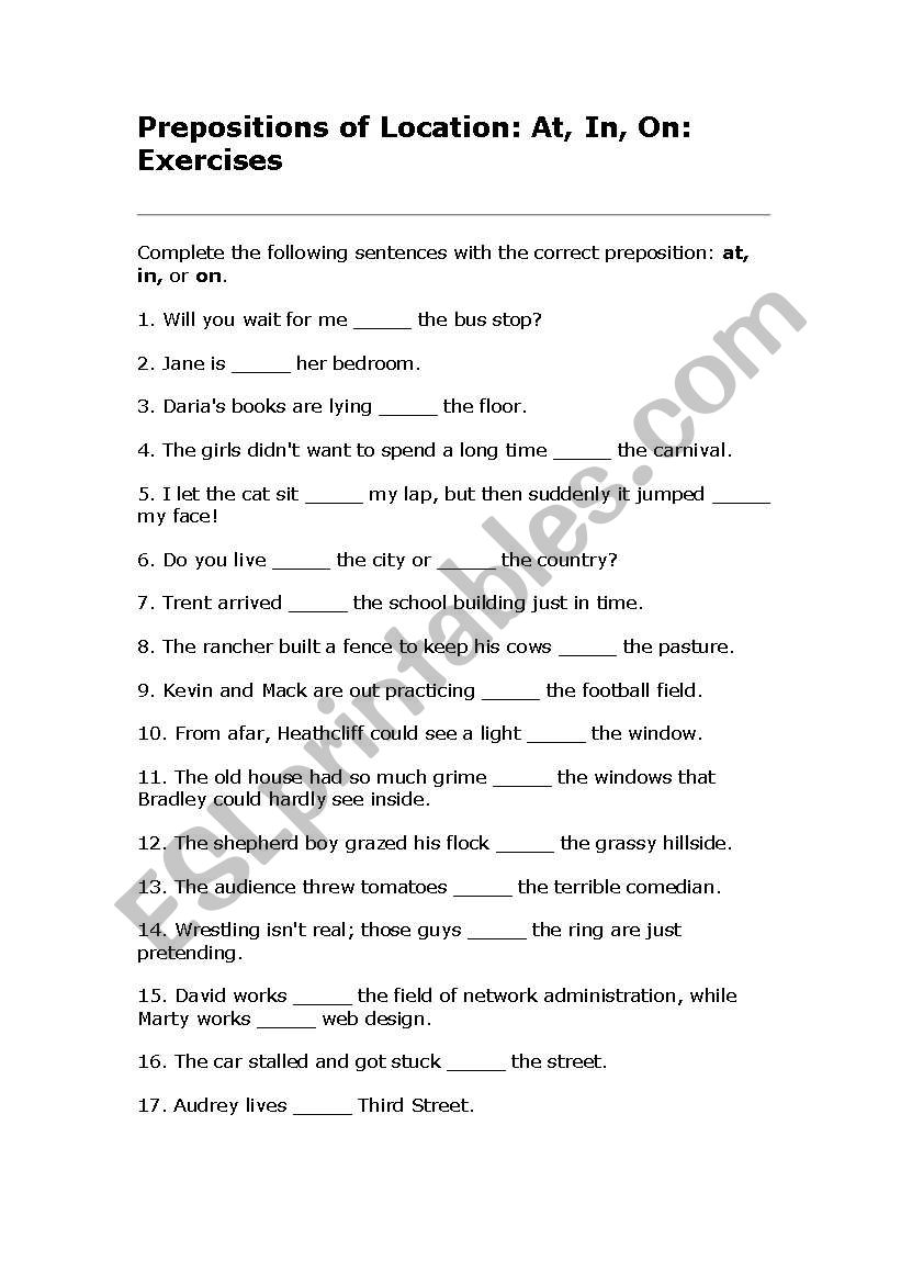 prepositions worksheet