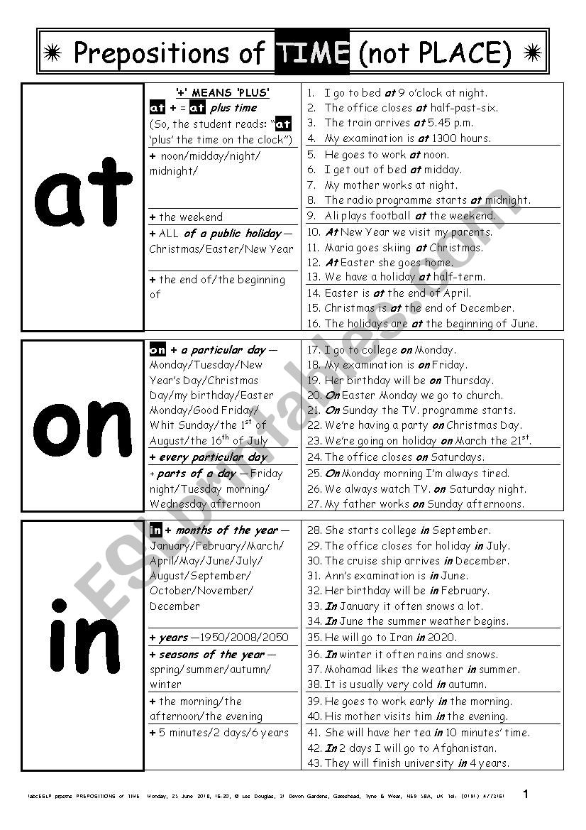 PREPOSITIONS 001 of TIME ...at, on, in