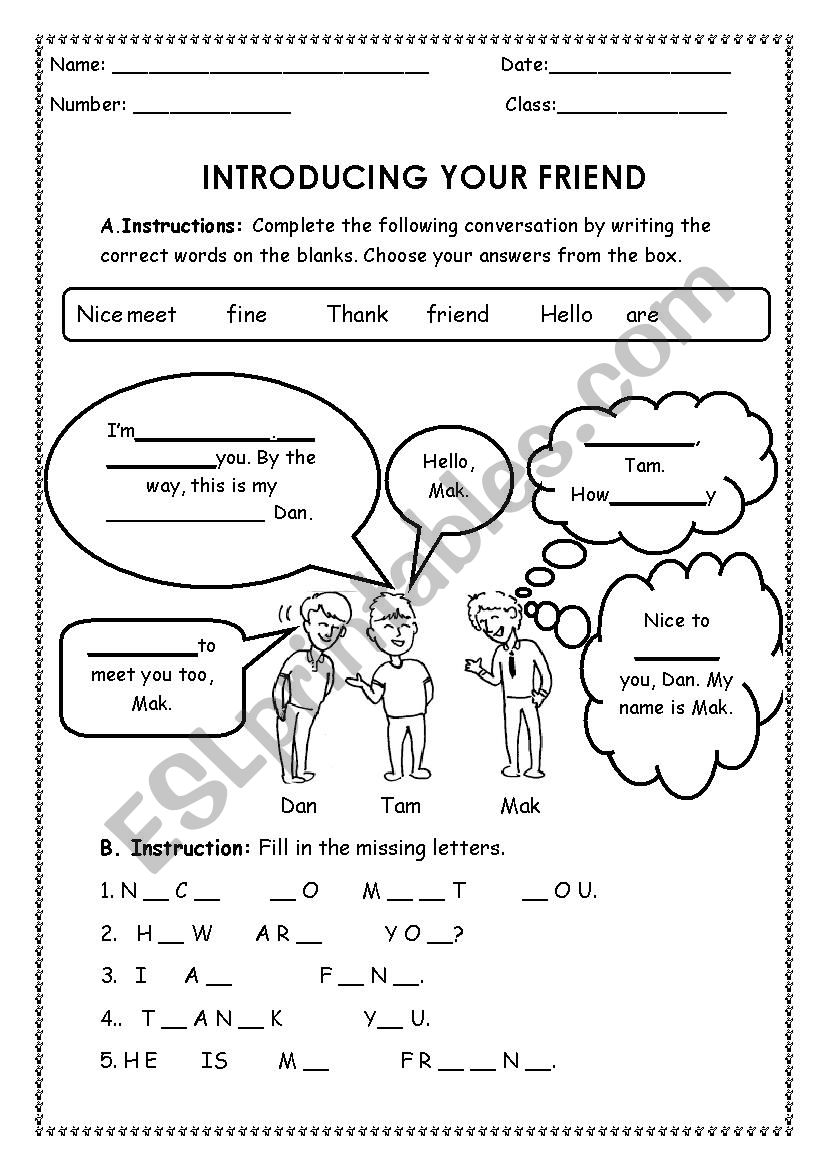 INTRODUCING FRIEND worksheet