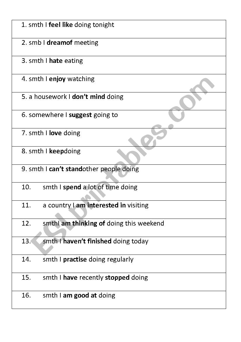 Speaking Gerund worksheet