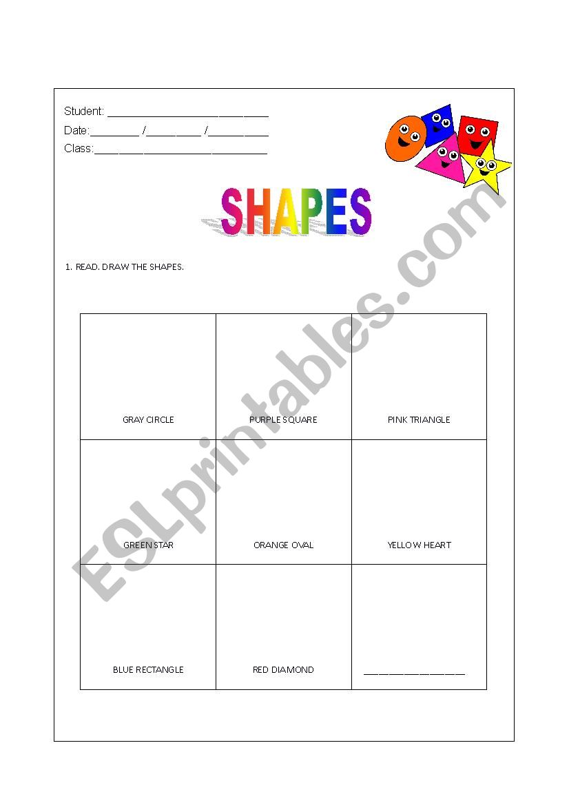 Shapes - Read and Draw worksheet