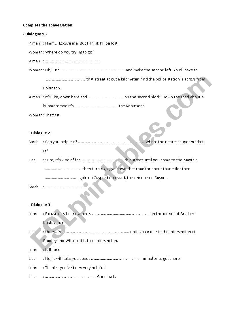 Direction Conversation worksheet