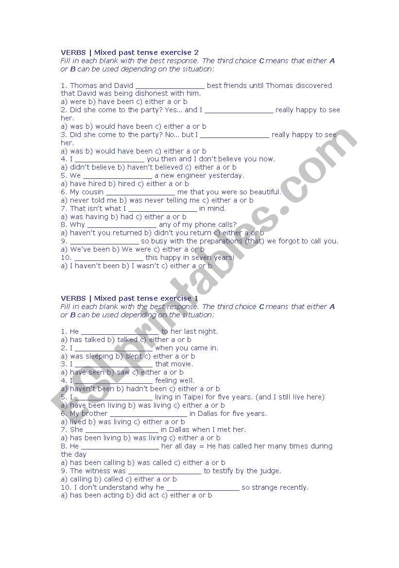 tenses practice worksheet