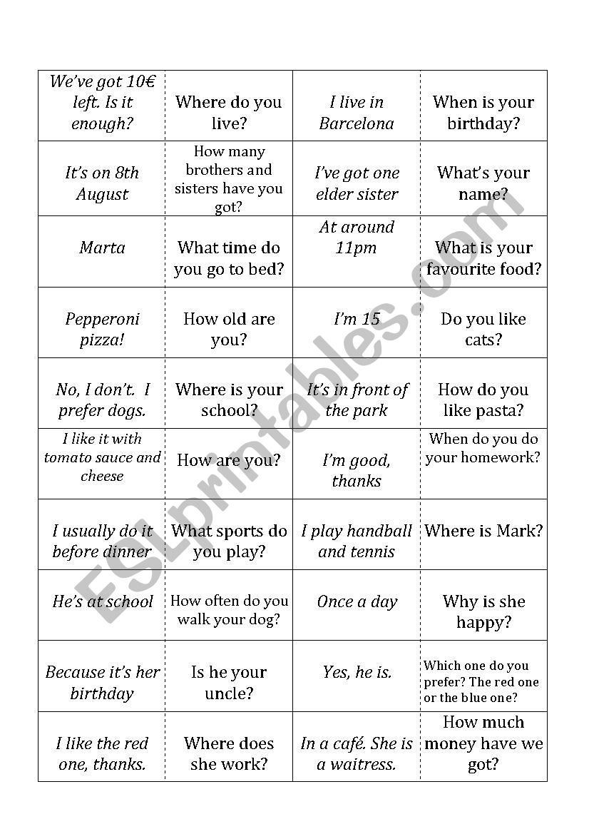 Present Simple Questions Dominoes