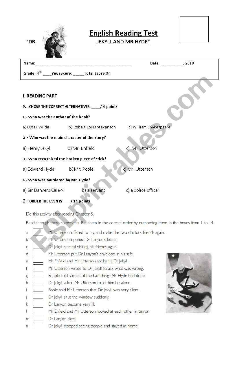 Dr. Jekyll and Mr. Hyde  worksheet