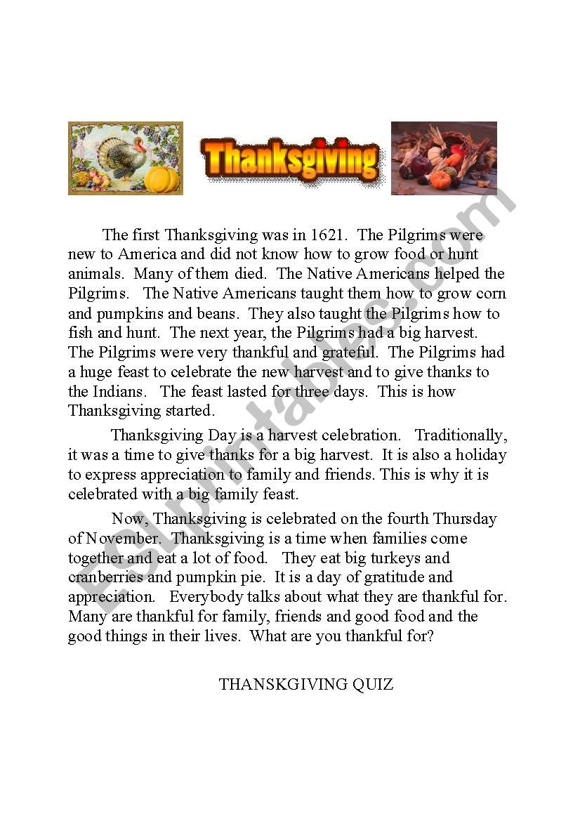 Thanksgiving Day worksheet