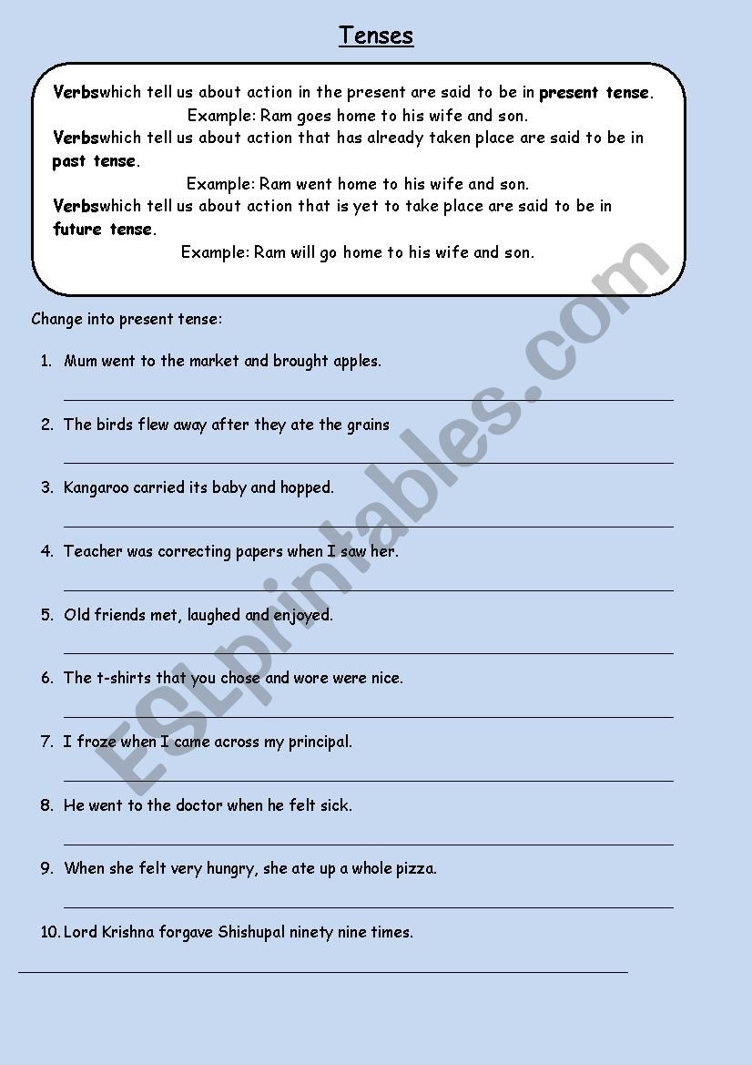 Tenses worksheet