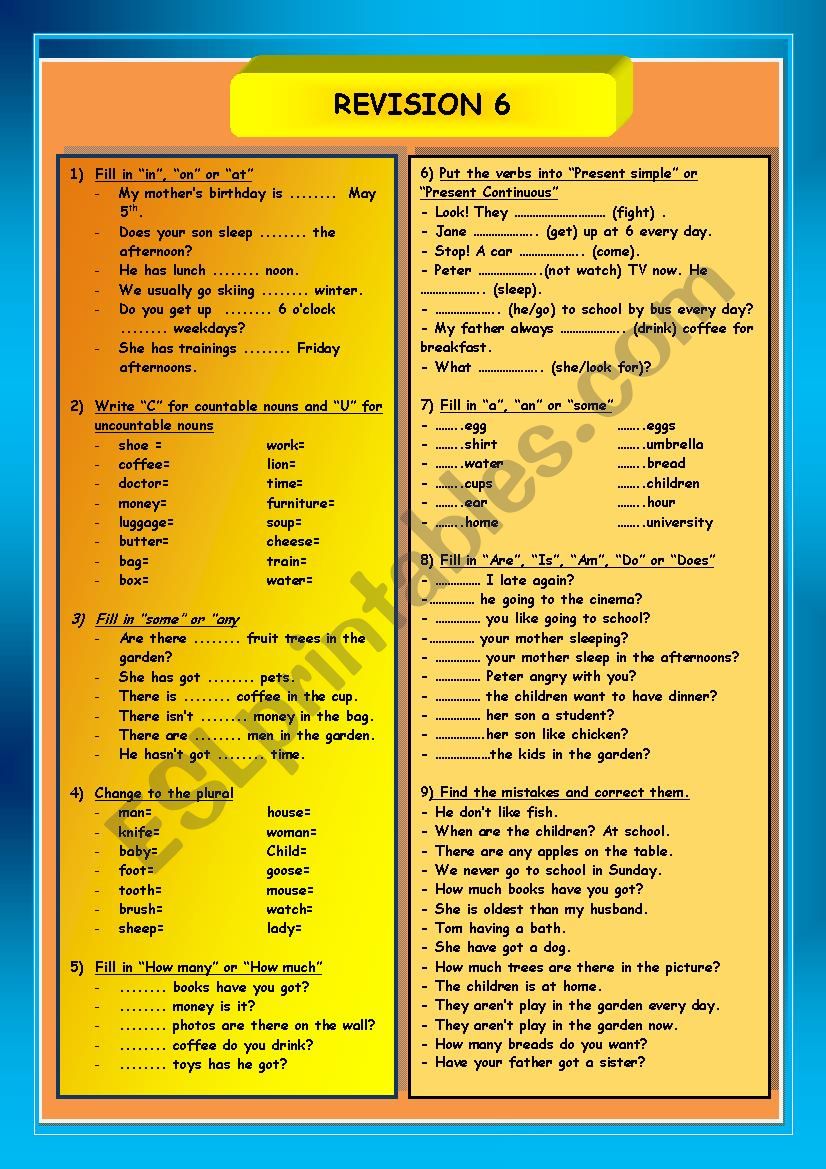 Revision 6 worksheet