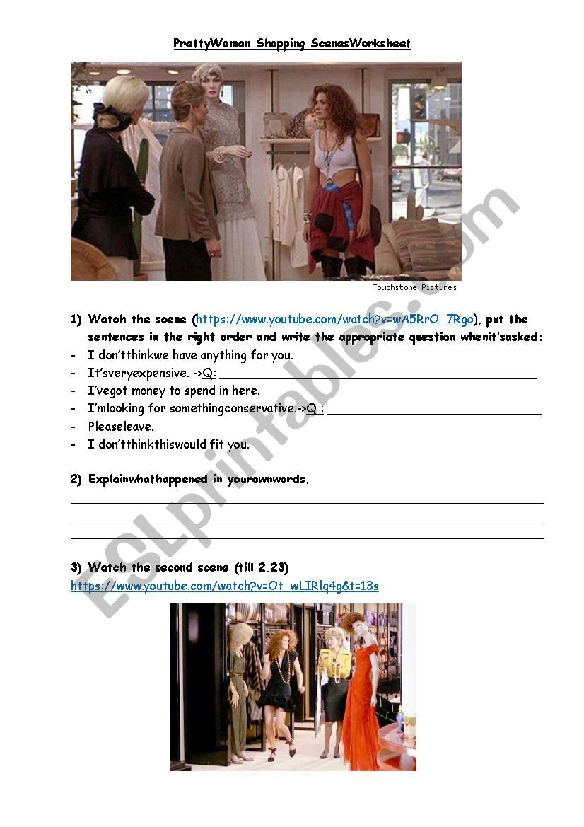 Pretty Woman Shopping scenes ESL worksheet by Pirlouit