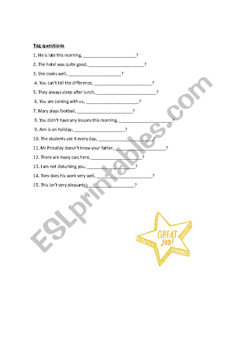 question tags worksheet