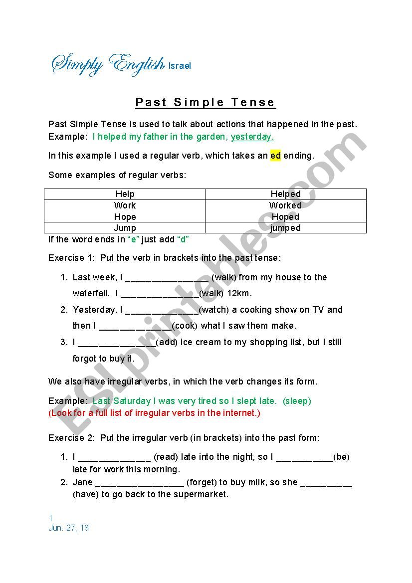 Past Simple Tense worksheet