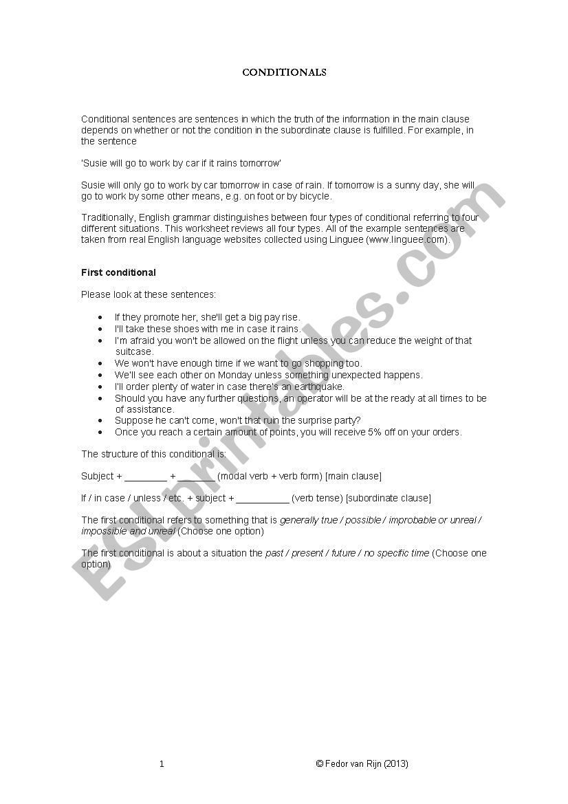 Conditional review 0-3 worksheet
