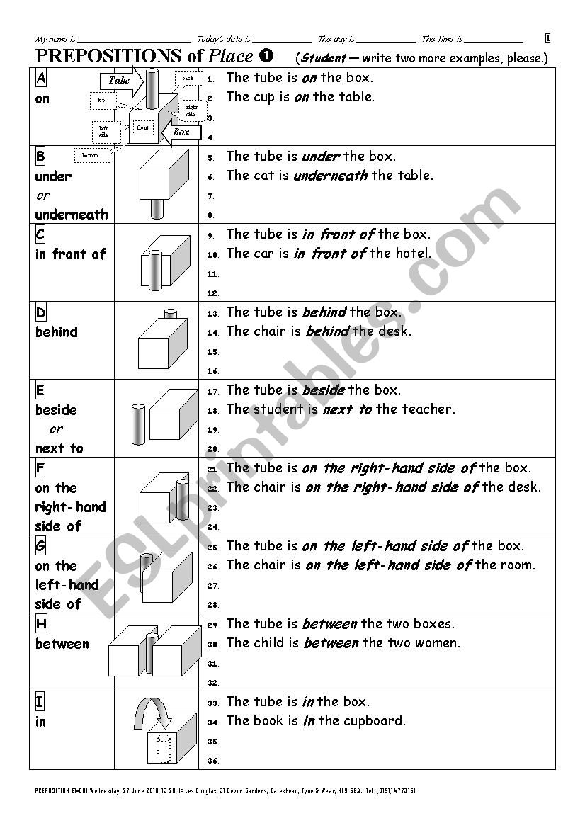 PREPOSITIONS 002 of Place  on, in, under, etc.