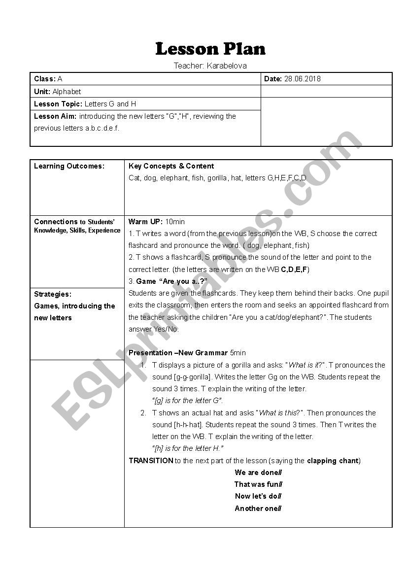 Lesson-Plan The Letter G and the Letter H