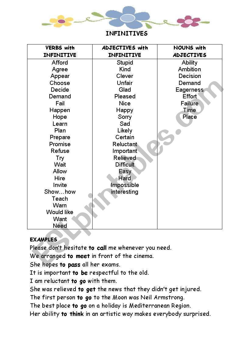 infinitives worksheet