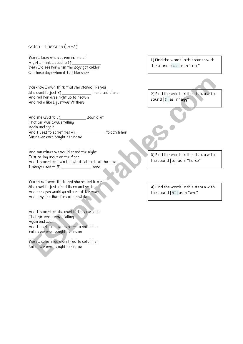 Used To - Song: Catch by the Cure lyrics and listening exercise