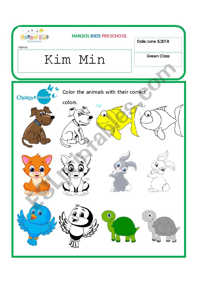 animal colors worksheet