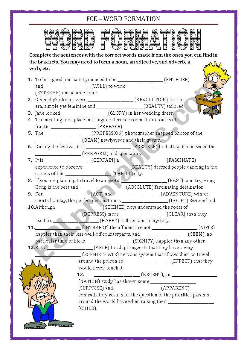 FCE - WORD FORMATION with key worksheet