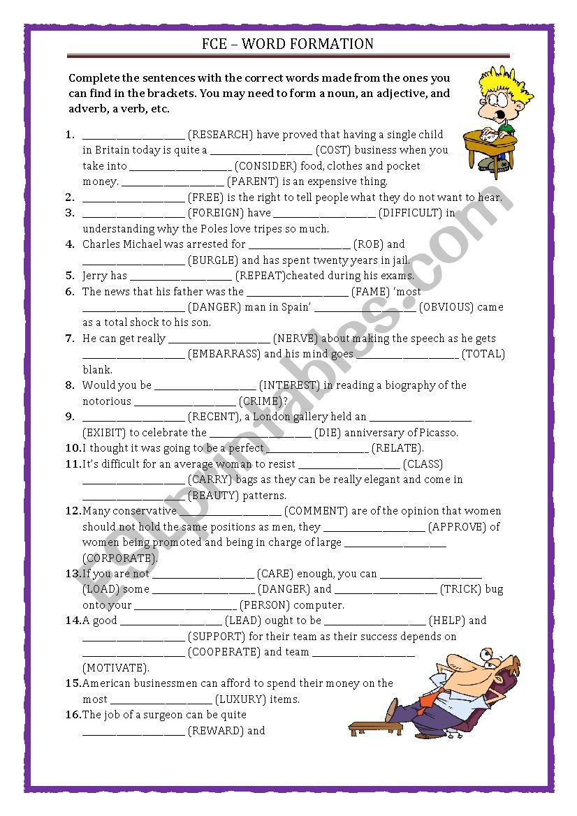 FCE - WORD FORMATION with key worksheet
