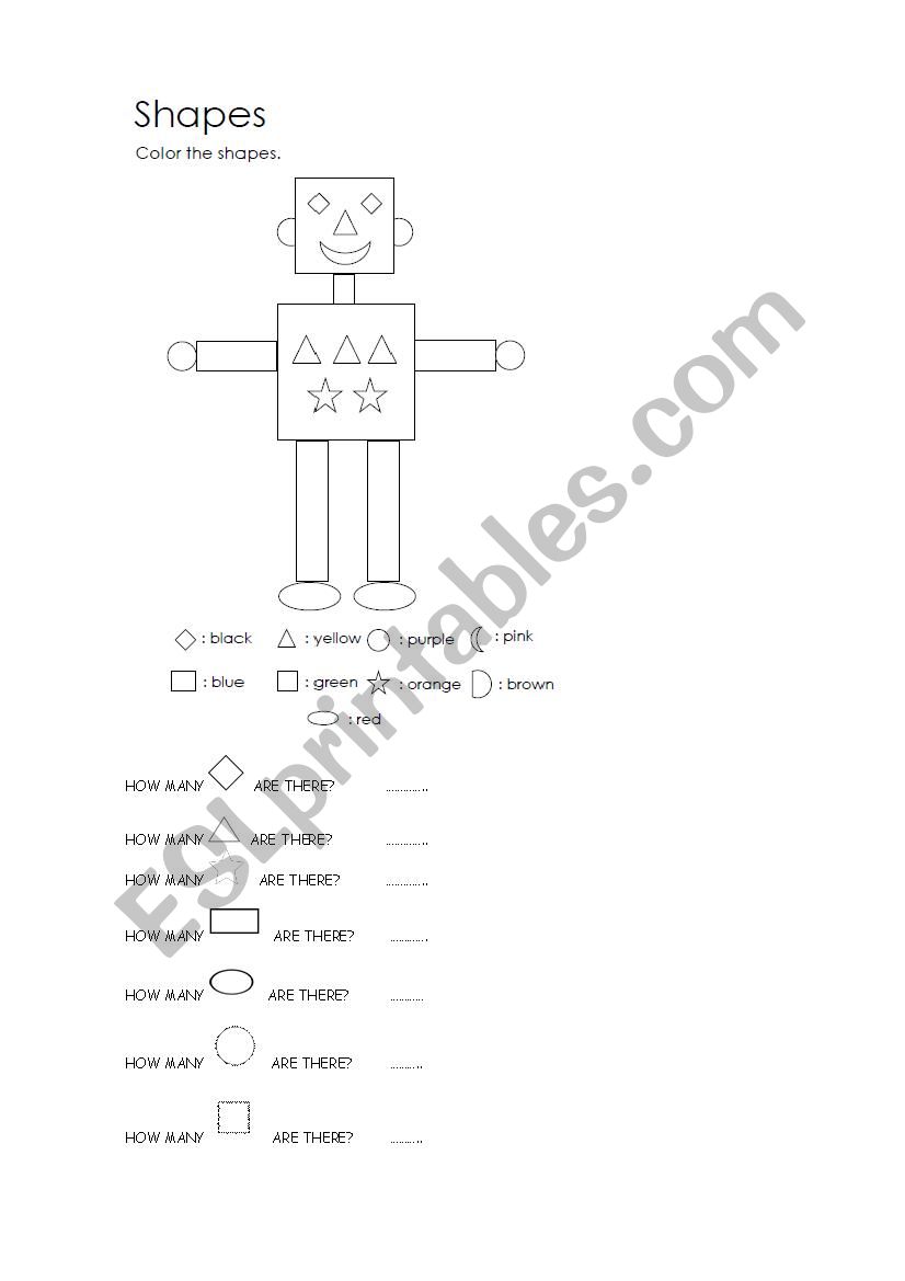 SHAPES, COLOURS AND NUMBERS worksheet