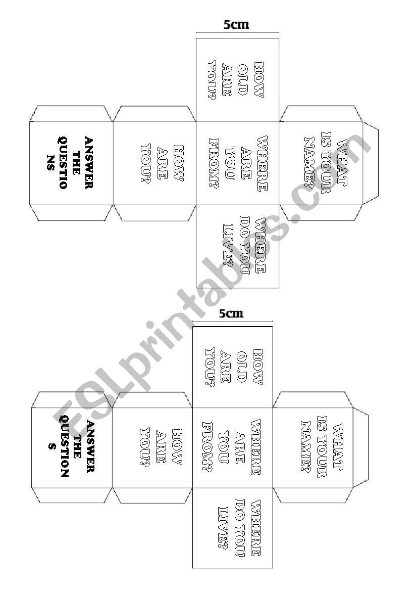 Dice-introducing yourself worksheet