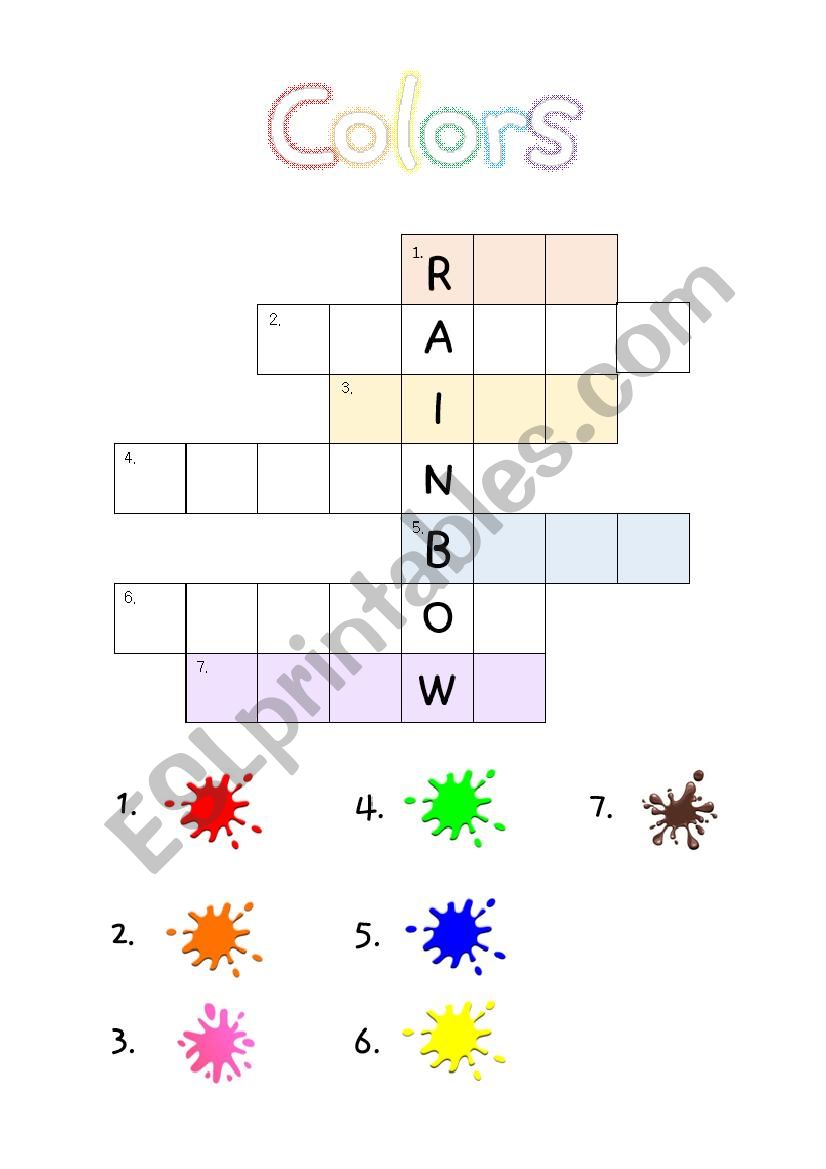 Colors crossword worksheet