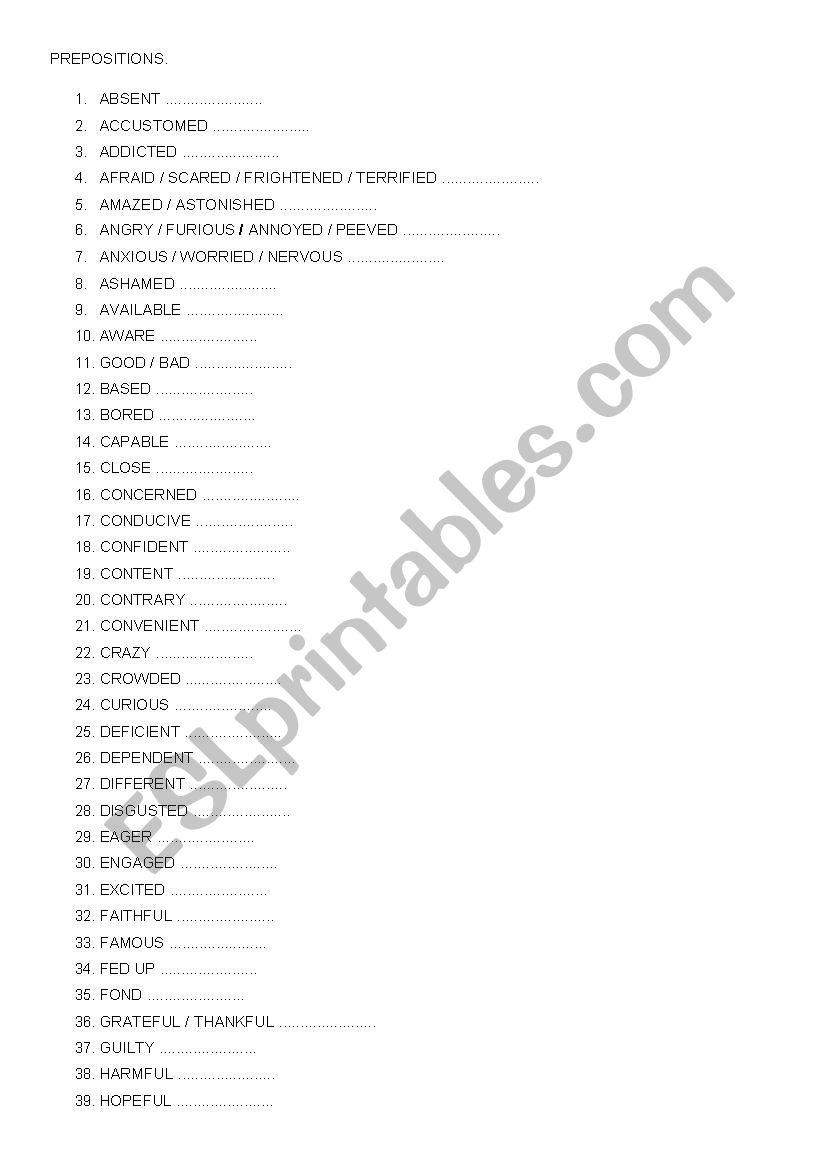 prepositions worksheet