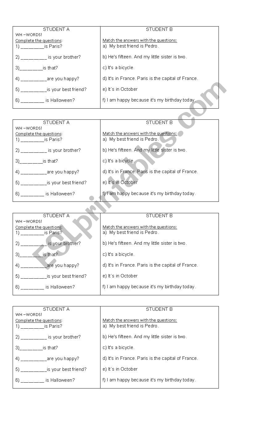 Question and answers worksheet