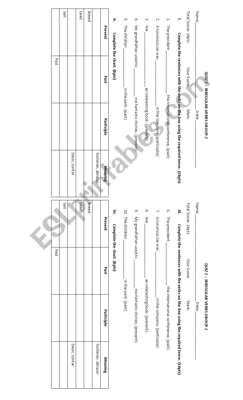 Irregular verbs, group 3  worksheet