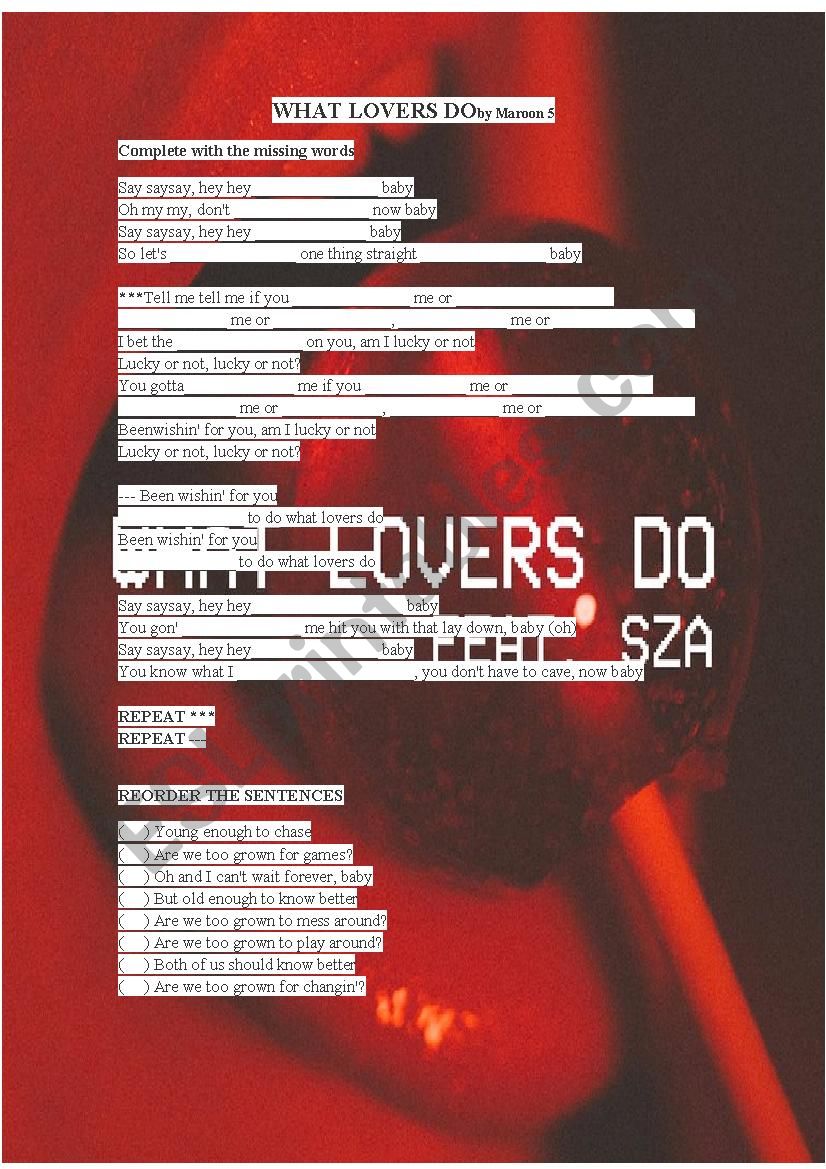 What Lovers Do - Maroon 5 worksheet