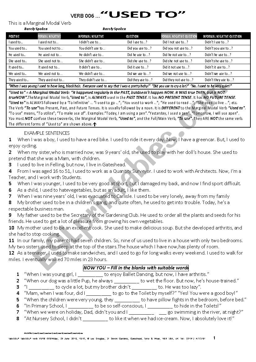 VERB 006 Marginal Modal Verb ... Used To 