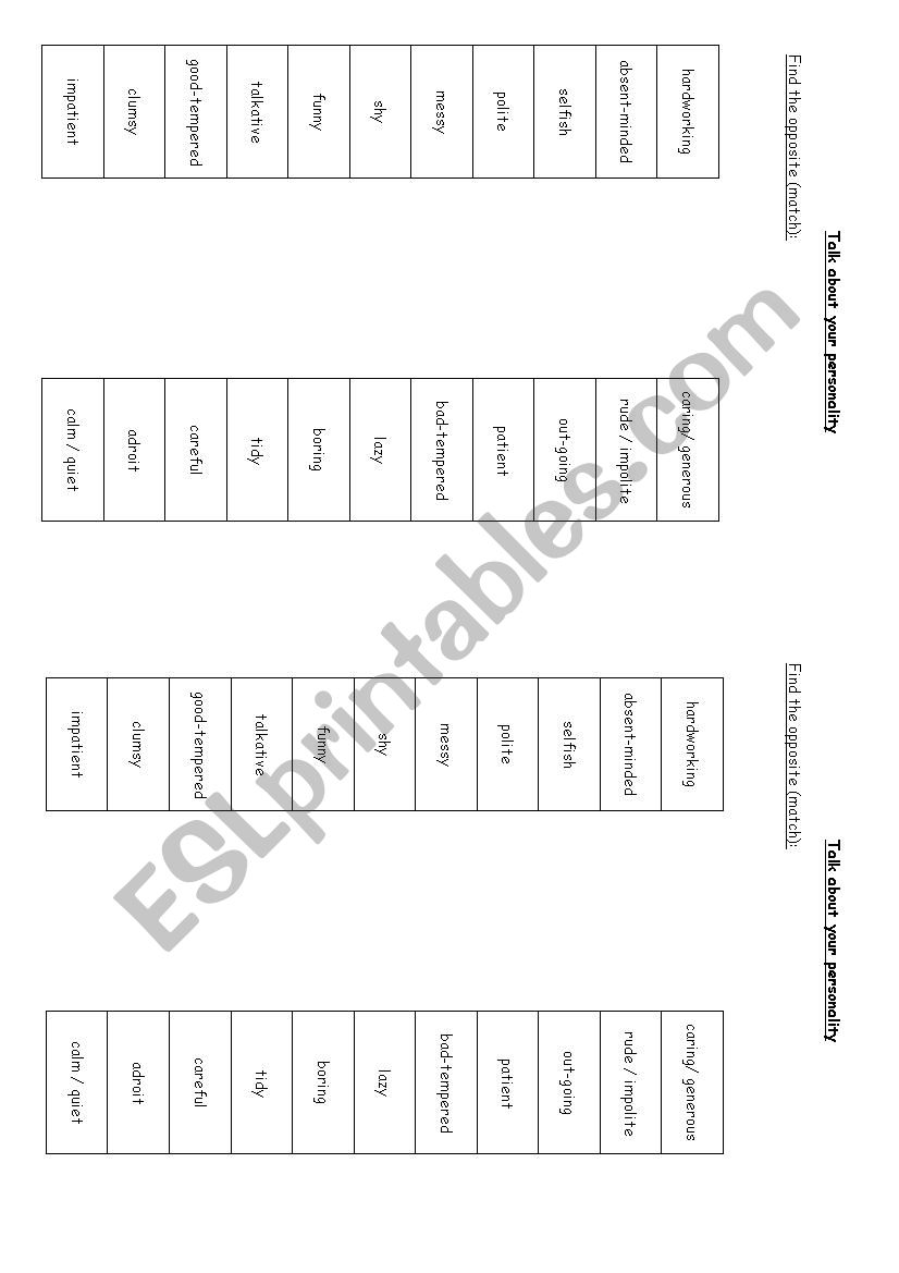 personality (opposites) worksheet