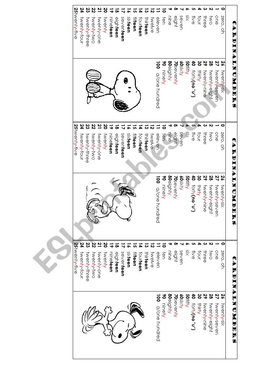 cardinal number  worksheet