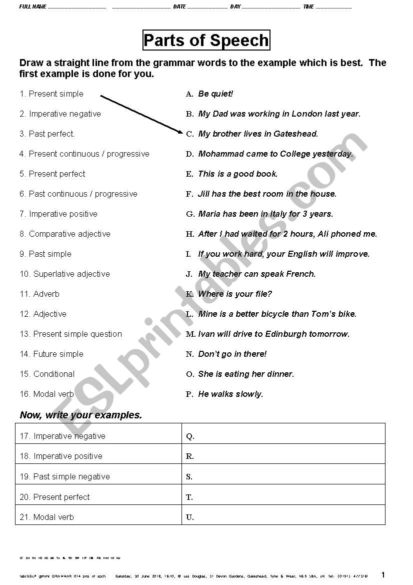 class 8 english grammar parts of speech exercises with answers