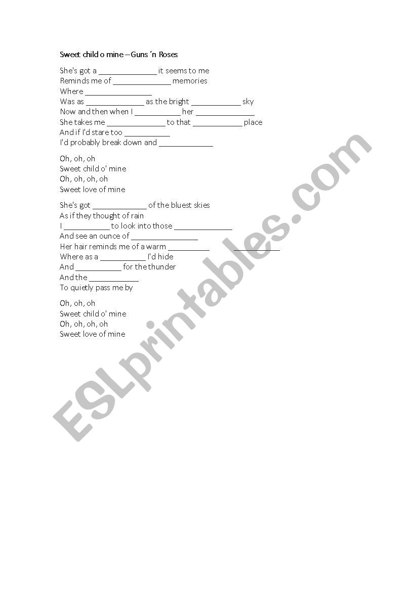 Song - Sweet child of mine worksheet