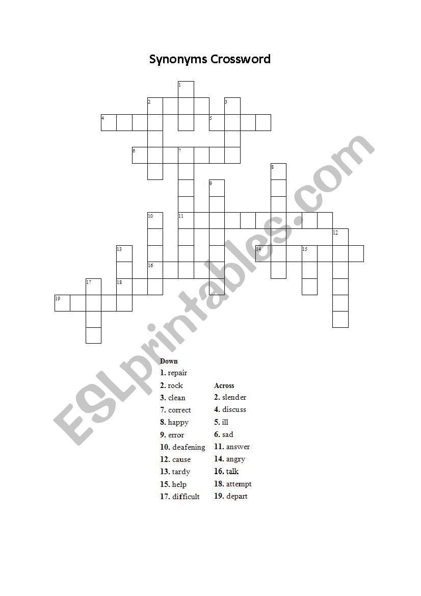 Synonyms Crossword (goes with PPT)