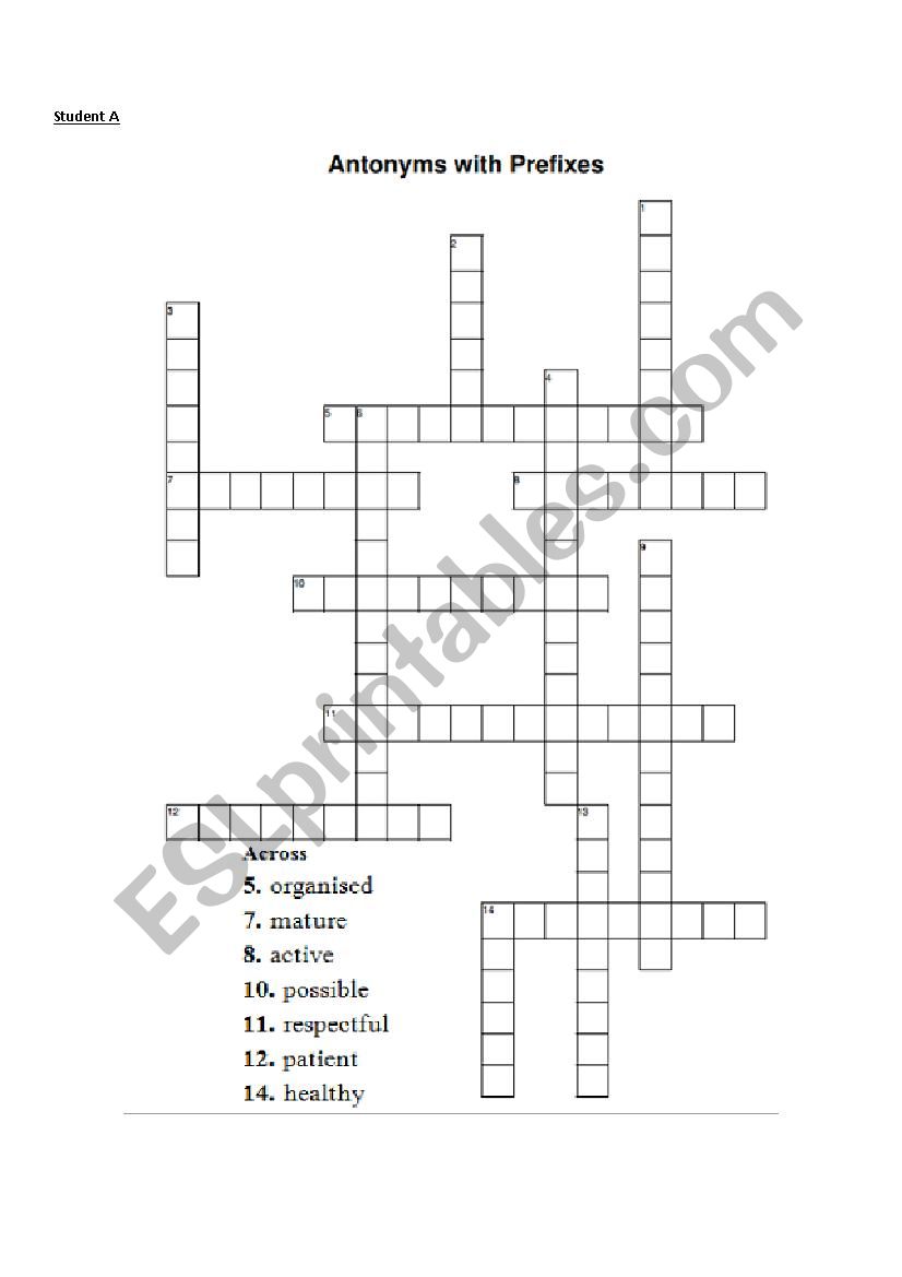 Antonyms with Prefixes Crossword