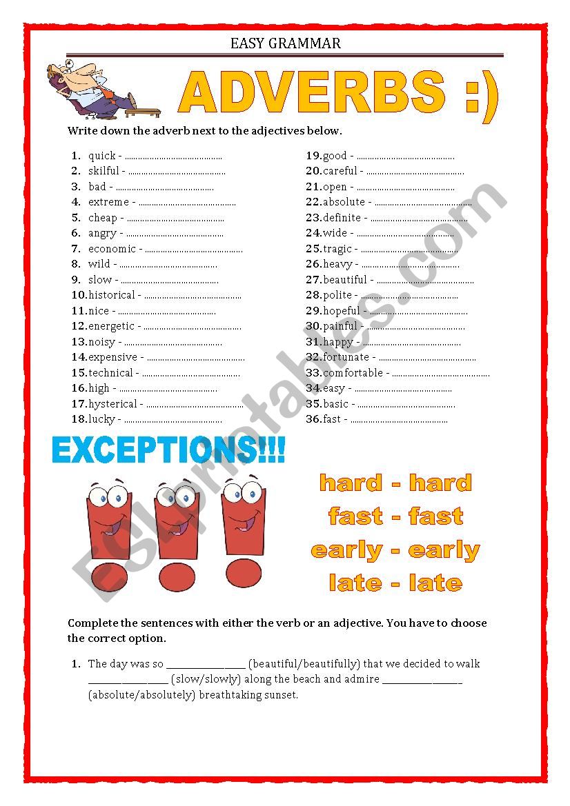 EASY GRAMMAR - WORD FORMATION - ADVERBS with key