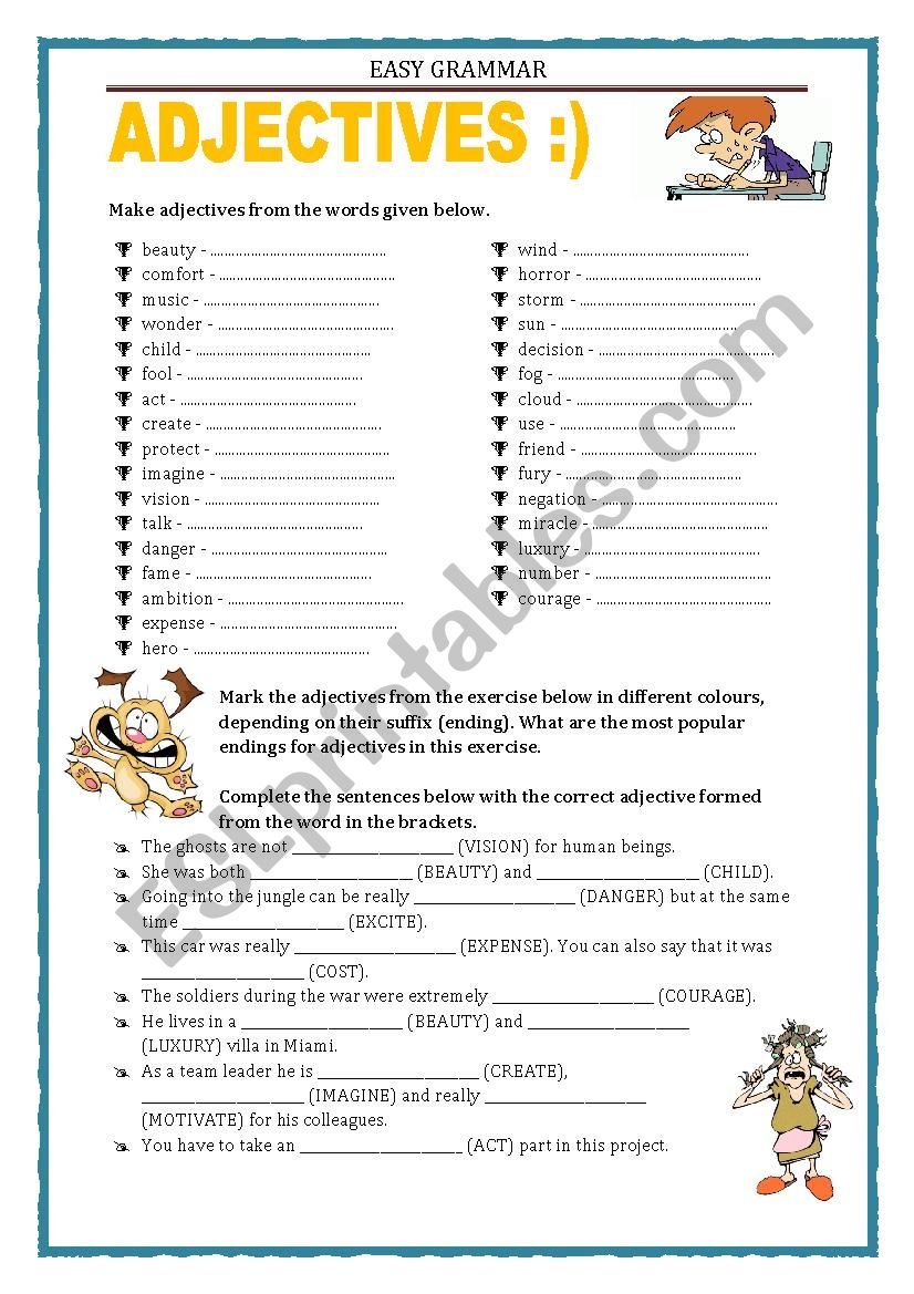 EASY GRAMMAR - WORD FORMATION - AJECTIVES with key