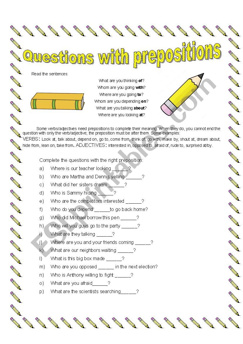 Questions with prepositions worksheet