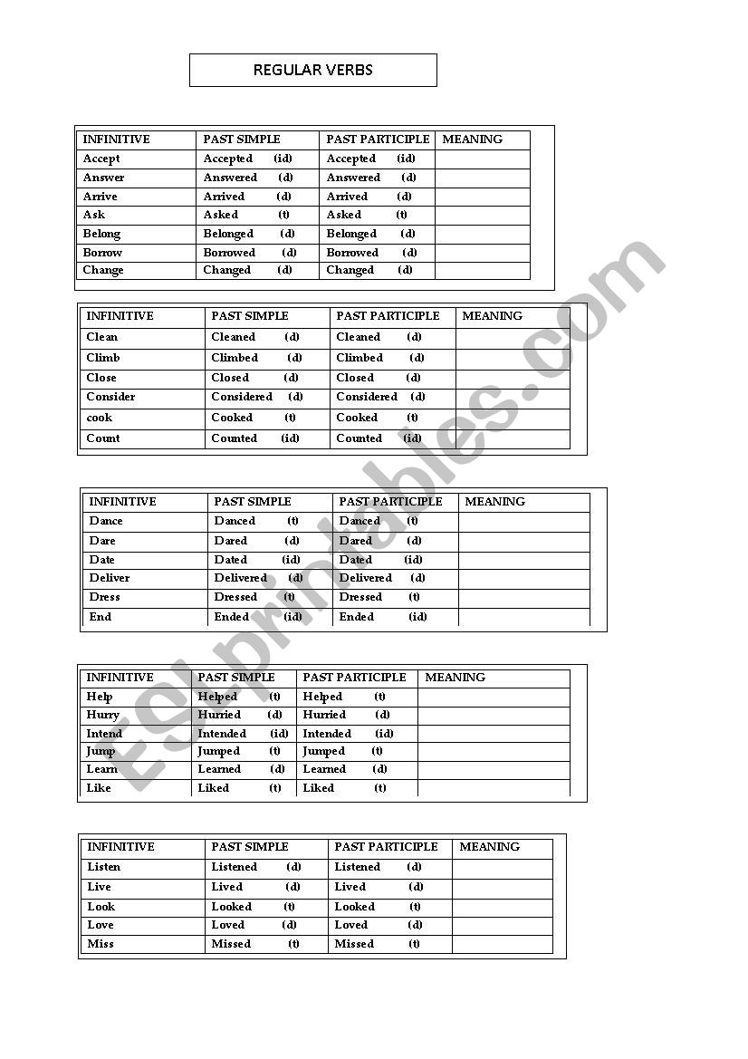 regular verbs II worksheet