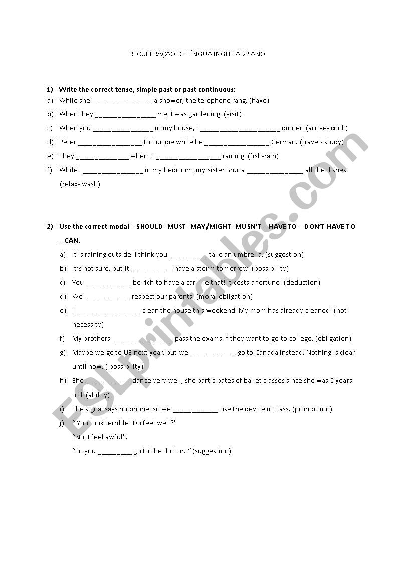 RECUPERATION PAST CONTINUOUS AND MODAL VERBS