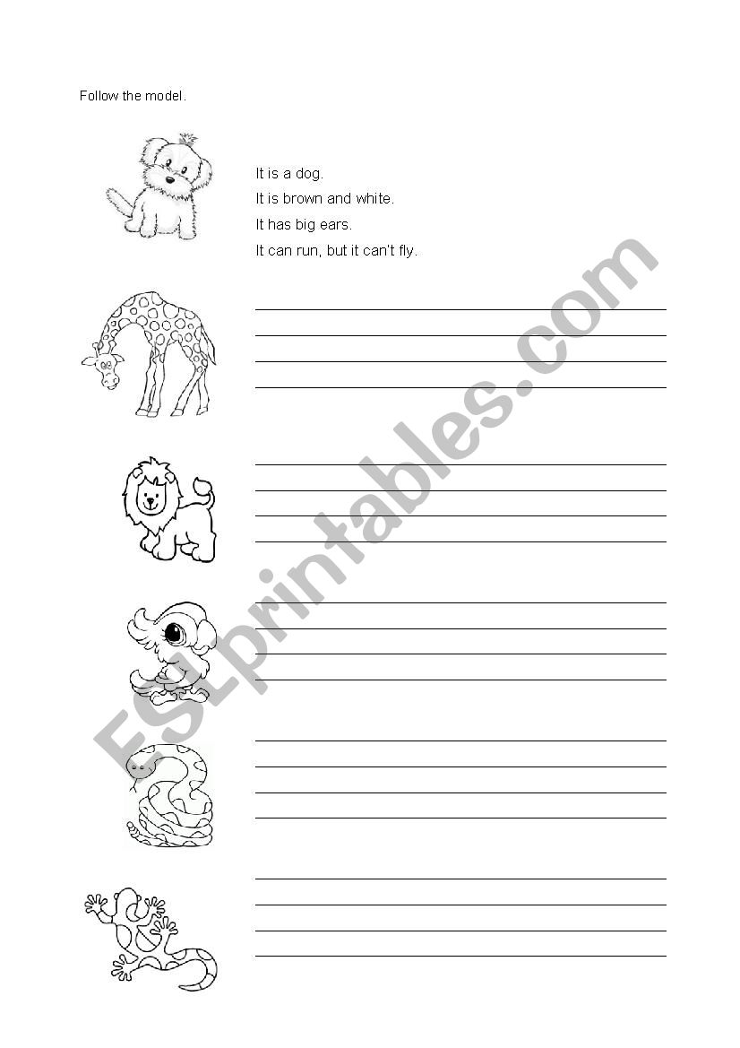 Describe the animals worksheet