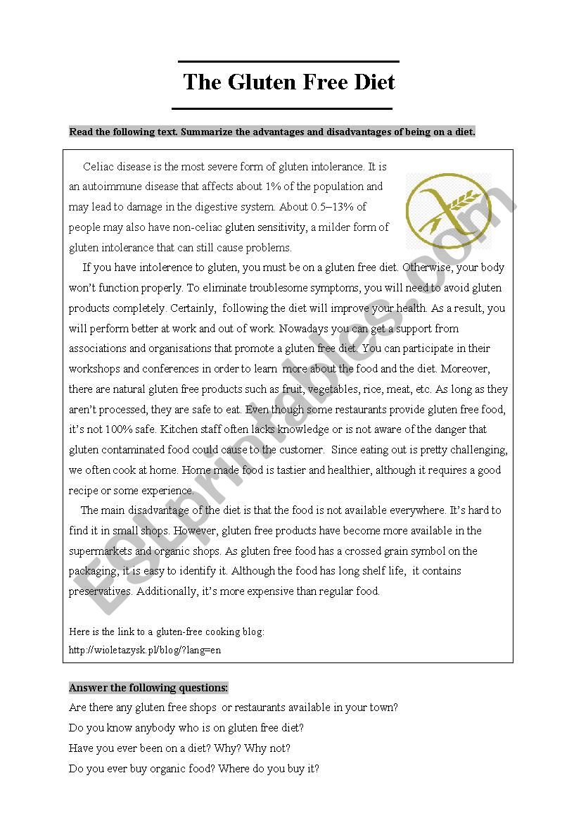 The Gluten Free Diet worksheet