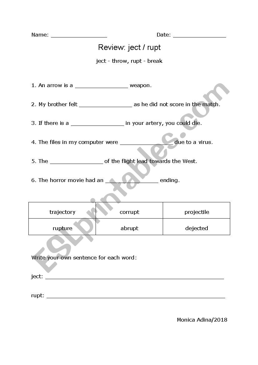 Root Words - ESL worksheet by oceanus83