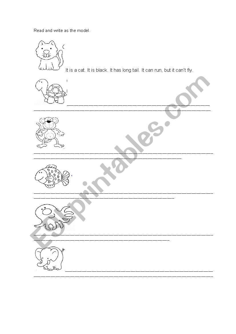 Describe the animals 2 worksheet